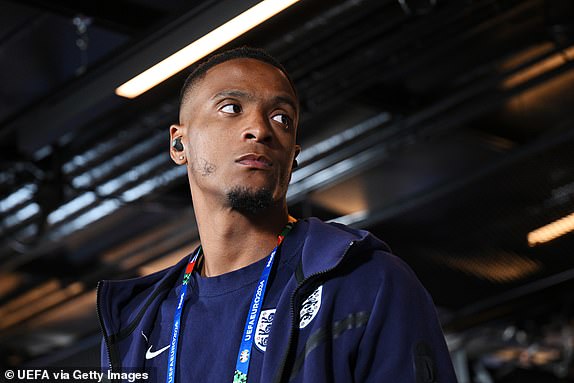 DUSSELDORF, GERMANY - JULY 06: Ezri Konsa of England arrives at the stadium prior to the UEFA EURO 2024 quarter-final match between England and Switzerland at DÃ¼sseldorf Arena on July 06, 2024 in Dusseldorf, Germany. (Photo by Michael Regan - UEFA/UEFA via Getty Images)