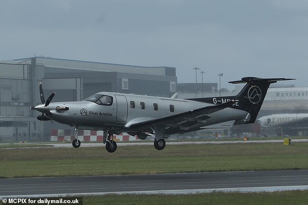 Her plane was seen leaving a dreary looking Manchester earlier on Saturday
