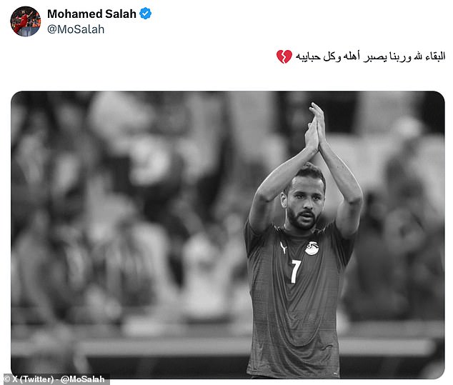Salah posted a tribute, written in Arabic, to Refaat via social media on Saturday morning