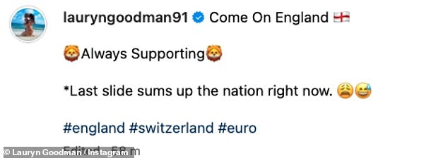 She captioned the post:  'Come on England, always supporting'.