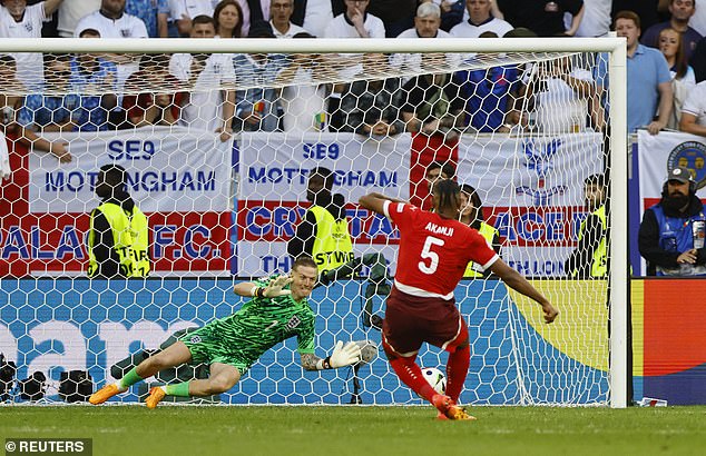 Pickford dived to save Manuel Akanji's spot-kick, the only missed penalty of the entire shootout