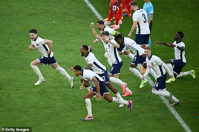 England fans celebrate after winning the penalty shootout against Switzerland on Saturday