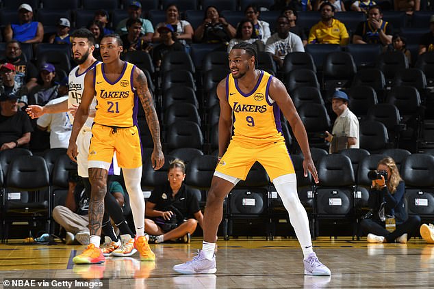 Bronny James played his first game for the Los Angeles Lakers on Saturday afternoon