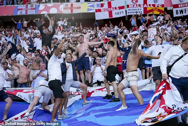 While in Dusseldorf, Germany, England fans started dancing in the stadium to toast the win