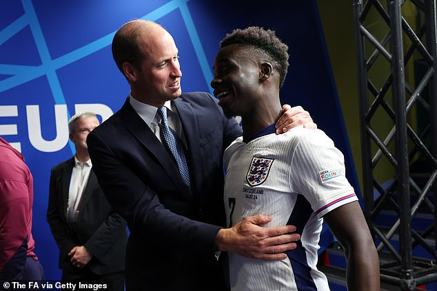 Prince William congratulates Arsenal's Bukayo Saka after England's stunning penalty win