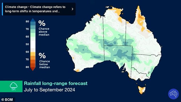 Rainfall will be typical for northern Australia, Western Australia and Victoria this Spring