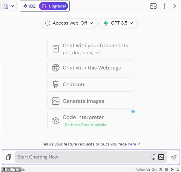 Merlin AI - developed by a California company of the same name - describes itself as 'the world's most powerful' AI chatbot