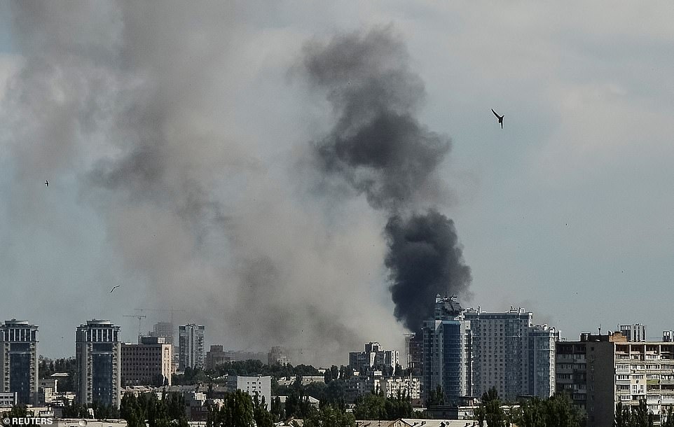 Smoke rises in the sky over the city after a Russian missile strike in Kyiv, Ukraine July 8, 2024