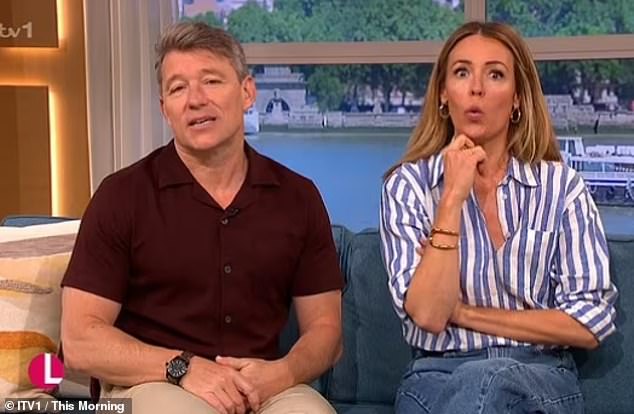 The MasterChef presenter, 58, set sail on a cruise around Greece and whipped up a delicious looking Greek salad for viewers at home (presenters Ben Shephard and Cat Deeley pictured)