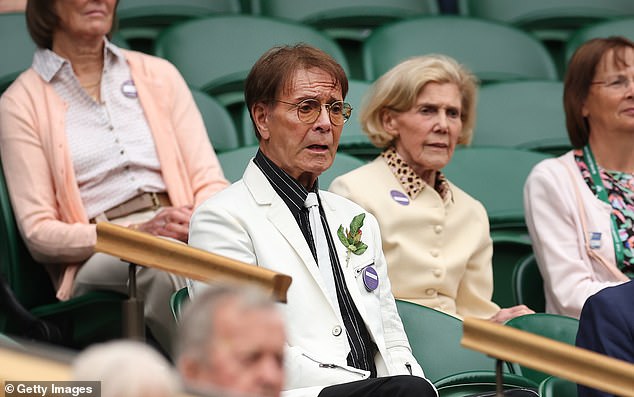 Sir Cliff Richard looks on from the Royal Box ahead of the Ladies' Singles fourth round match between Elena Rybakina of Kazakhstan and Anna Kalinskaya