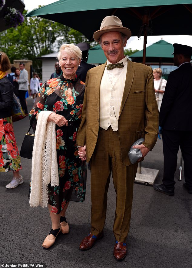 Sir Mark Rylance debuted a natty new look in the royal box at Wimbledon alongside his wife Claire Van Kampen on Monday