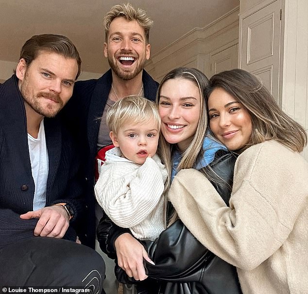 But now Louise, 34, has seemingly dismissed any signs of trouble revealing she and boyfriend Ryan Libbey will soon be joining for couple for a sun-soaked getaway (Louise, Ryan and son Leo pictured with the couple)