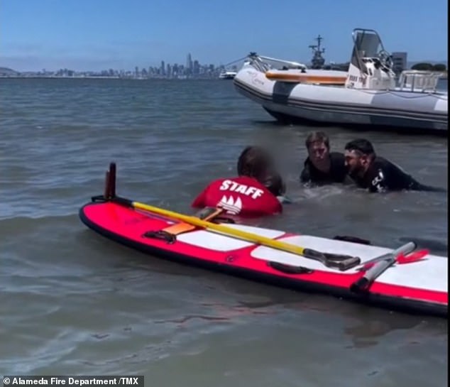 It happened near the Encinal Boat Ramp in Alameda on June 26, and the clip shows the youngster almost fully submerged by the time officials came around.