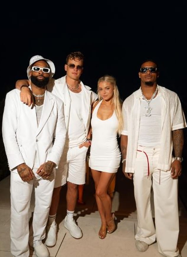 The gymnast attended Michael Rubin's Fourth of July Party alongside Odell Beckham Jr., Joe Burrow and Ja'Marr Chase (L-R0