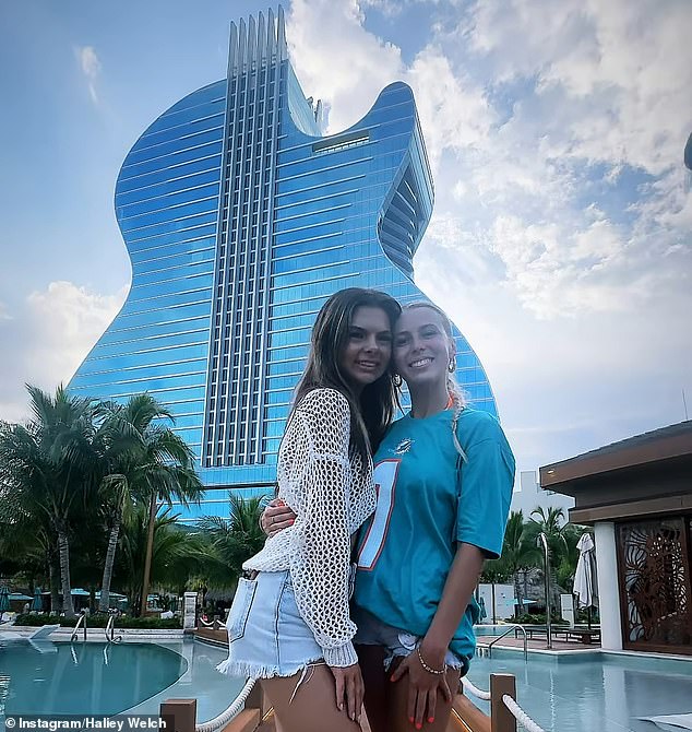 Welch, 21, stands in front of the guitar shaped Seminole Hard Rock Hotel & Casino, where the club is located