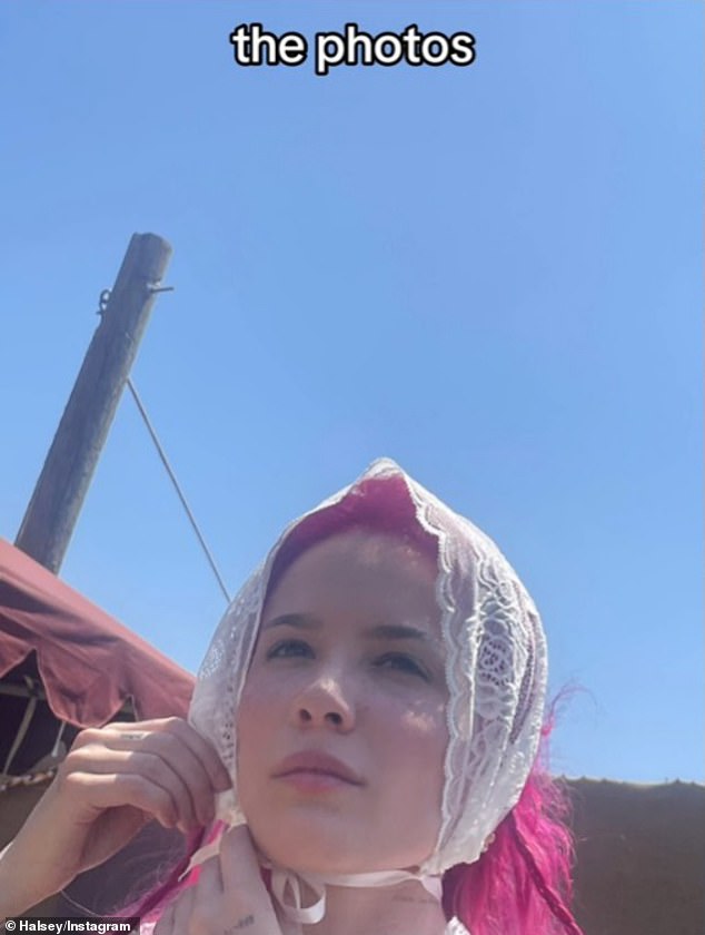 In yet a fourth snap, the songbird rocked a white headscarf over her bright tresses, but the rest of her body was out of frame as her partner chose to focus on the sky