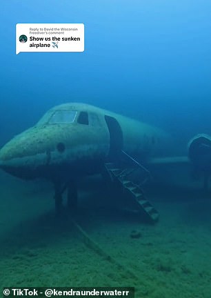 In one TikTok video, we see Kendra swimming through a small plane wreck in the quarry in Ohio (above)