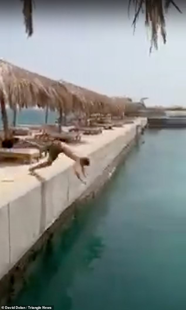 He had done the move dozens of times before, most recently on holiday in Egypt in September (pictured), but this time he landed face first on the water