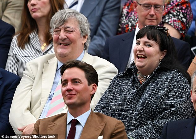 Lena Dunham put on an animated display as she joined Stephen Fry in the Royal Box at Wimbledon on Tuesday after opening up about her battle with Hypermobile Ehlers-Danlos