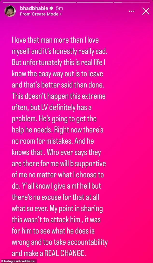 She was alluding to her earlier statement, in a since-deleted Instagram post, in which she stated that she loved Vaughn 'more than' herself and knows the 'easy way out is to leave'