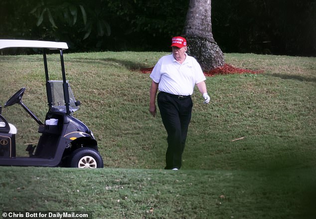 Trump and Biden traded barbs about golf. Trump is seen here at his West Palm Beach course