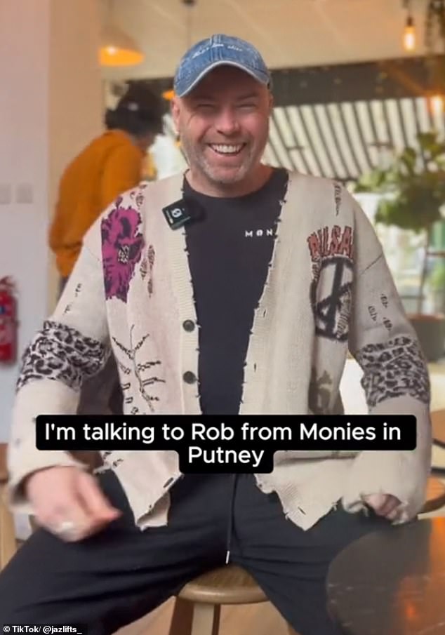 Coffee shop owner Rob (pictured) from Monies in East Putney broke down the cost of a coffee in conversation with London-based content creator and gym owner Jaz, 25