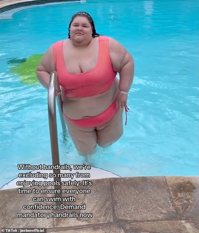 Jae'lynn Chaney, 27, posted a TikTok video from Hawaii where she said that all pools should have handrails to ensure inclusivity