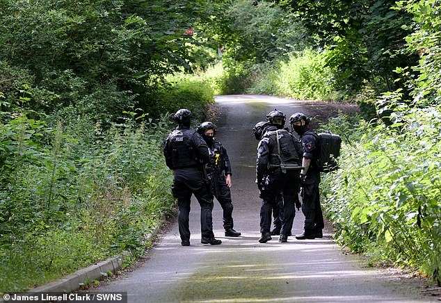 Teams of armed police were seen searching Lavender Hill Cemetery this afternoon