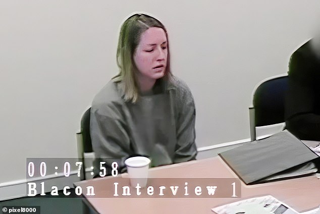 Letby is pictured being quizzed by cops after she was arreste in July 2018