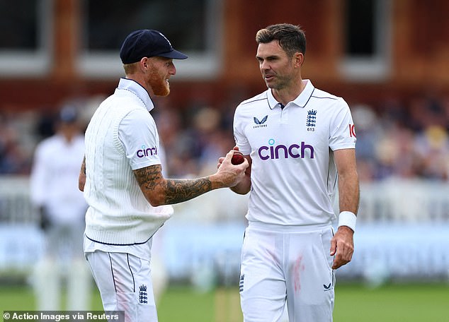 Jimmy Anderson (right) had to settle for just one wicket in the first innings of his farewell Test