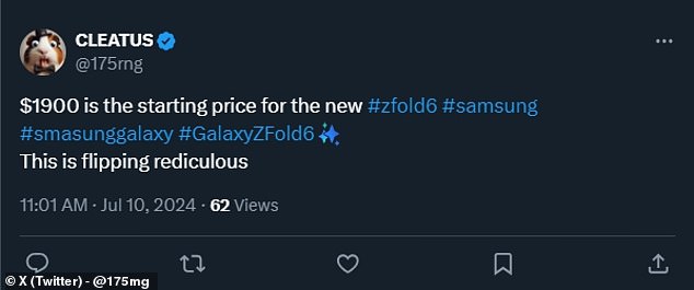 Prices for Samsung's latest mobile devices, the Galaxy Z Flip6 and the larger Z Fold6 are already generating outrage after being announced via a livestream Wednesday. One user on Elon Musk's X platform called the phones' starting price 'flipping rediculous' [sic]