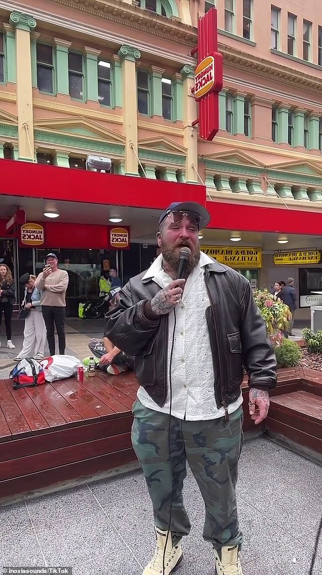 Melbourne-born artist Inoxia, was visibly shocked when she realised who had stopped to listen before the impromptu duo performed Swims' popular single before transitioning into a rendition of Rihanna¿s Stay