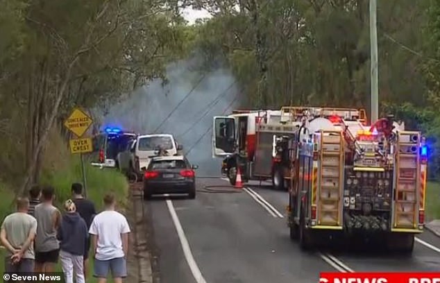 Pictured: Emergency services attend the aftermath of the crash involving Taufua, which killed Susan Zimmer, 70, her partner Chris Fawcett, 79, and Ms Zimmer's daughter Steffanie