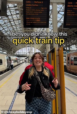 She directs travellers to look at the 'little drawing of a train'