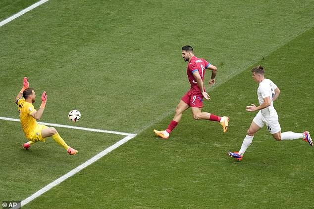 Aleksandar Mitrovic (centre) missed a hatful of chances for Serbia throughout the tournament