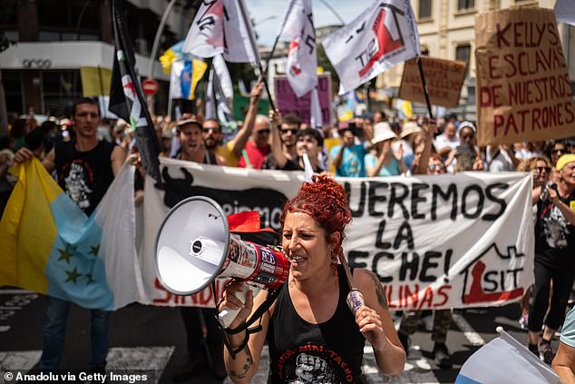 Thousands of people demonstrate against tourism policies on the island of Tenerife