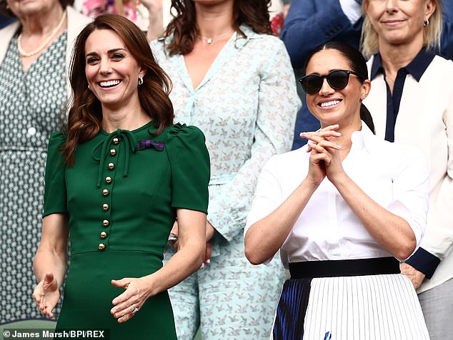 Meghan Markle pictured sitting next to the Princess of Wales for the Wimbledon final in July 2019