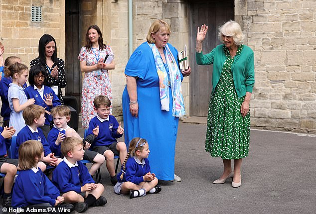 The royal waved to the schoolchildren, who are marking the school's 200th anniversary