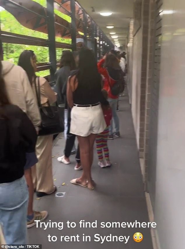 Younger Aussies who rent are doing in particularly tough (pictured: many as 150 people waiting to go inside a unit in Sydney's eastern suburbs that was up for rent last year)