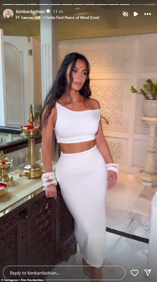 Kim Kardashian made the bold move of slipping into a bridal white ensemble as she and Khloe joined a star-studded guest list at India's most lavish weddings in history on Friday