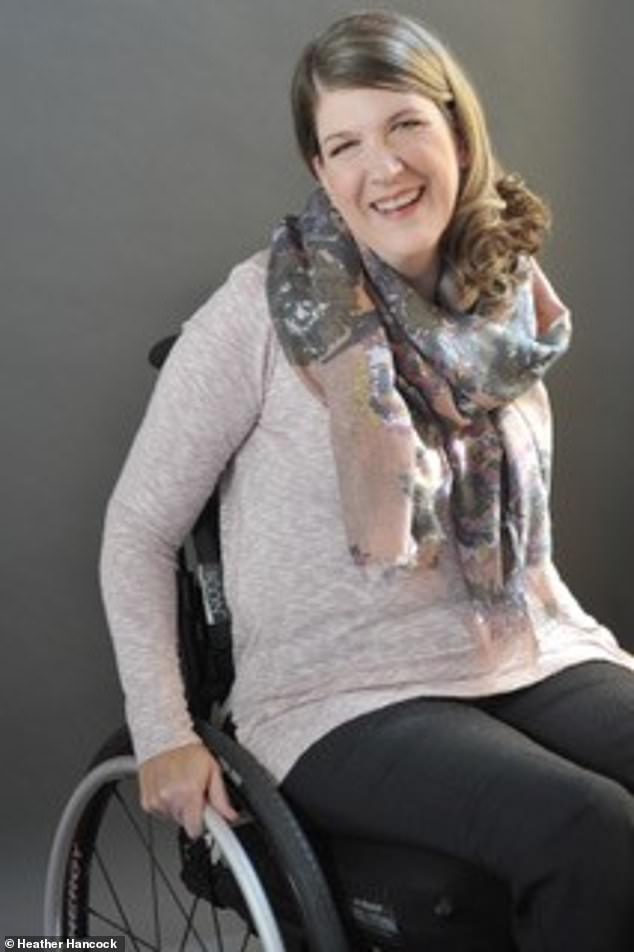 Heather Hancock, pictured here in 2017, has had to use a wheelchair more frequently throughout her life, and nowadays uses one 80 percent of the time