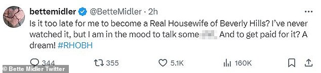 In March, the Oscar nominee posted this tweet asking to join the cast of Real Housewives of Beverly Hills even though she had never watched it