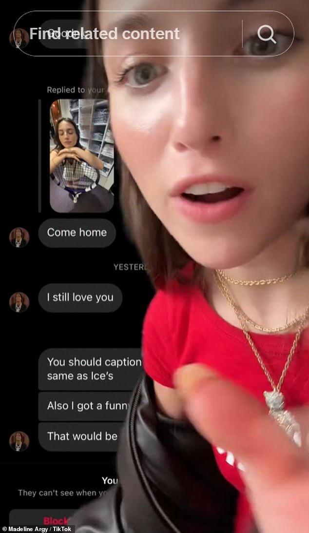 Madeline also shared DM's from Central Cee where he told her: 'Come home. I still love you. You should caption your next post same as Ice's