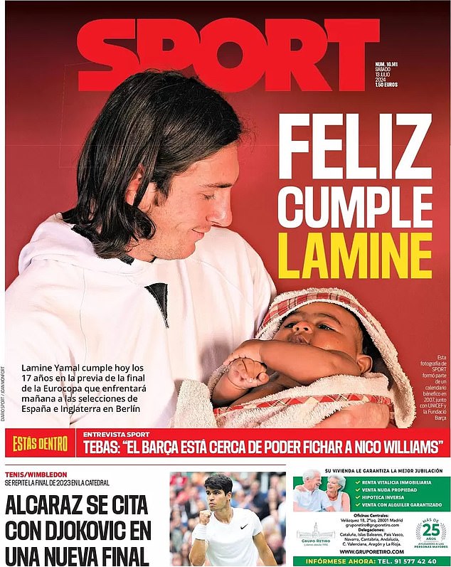 Sport ran the now-famous picture of a young Lionel Messi holding baby Yamal in 2007