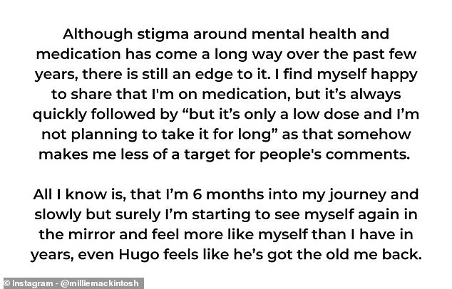 She acknowledged how far society has come in removing stigma from mental illness but said it's not there yet, and she still finds herself downplaying her medication