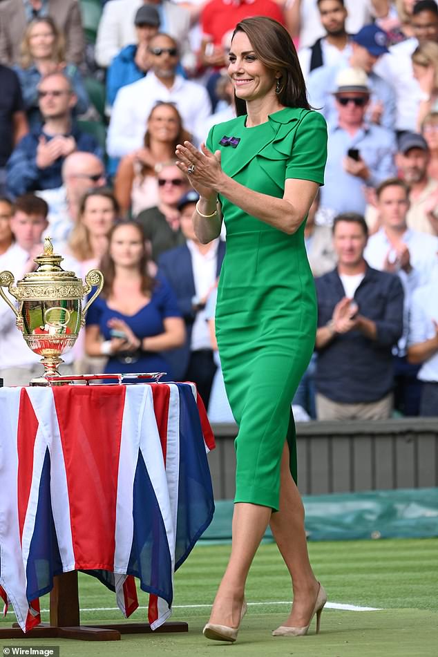 The Princess of Wales on Centre Court to present Carlos Alcaraz with the Wimbledon trophy last year