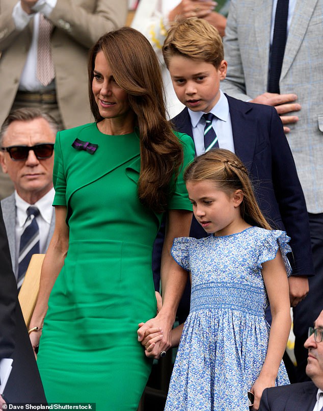 The Princess of Wales and Princess Charlotte in the Royal Box on Centre Court at the 2023 Championships