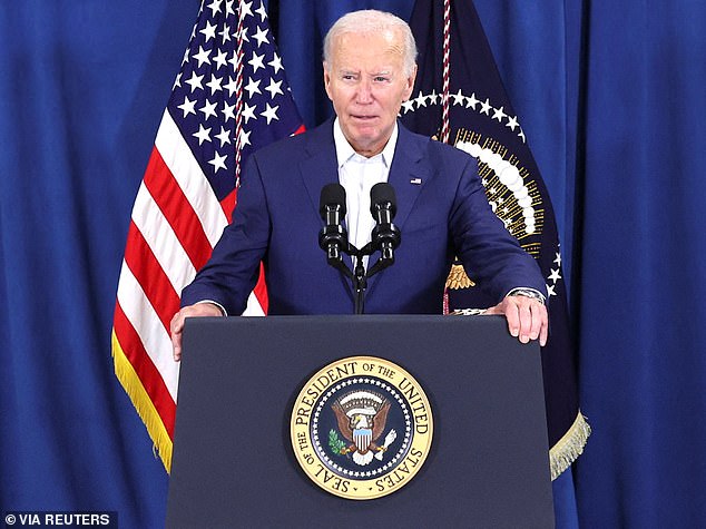 President Biden is seen addressing reporters after Saturday's shooting - he branded the incident 'sick' and said he was 'grateful' to hear that the former president was 'safe and doing well'