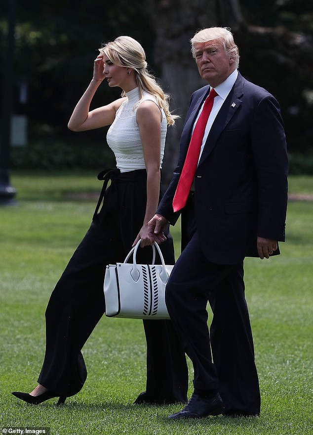 President Donald Trump and daughter Ivanka Trump walk toward Marine One before departing from the White House on June 13, 2017 in Washington, DC