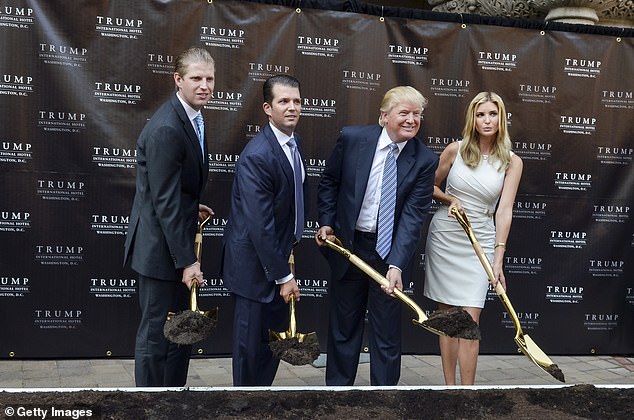 Eric Trump, Donald Trump Jr., Donald Trump and Ivanka Trump attend the Trump International Hotel Washington, D.C Groundbreaking Ceremony at Old Post Office on July 23, 2014 in Washington, DC